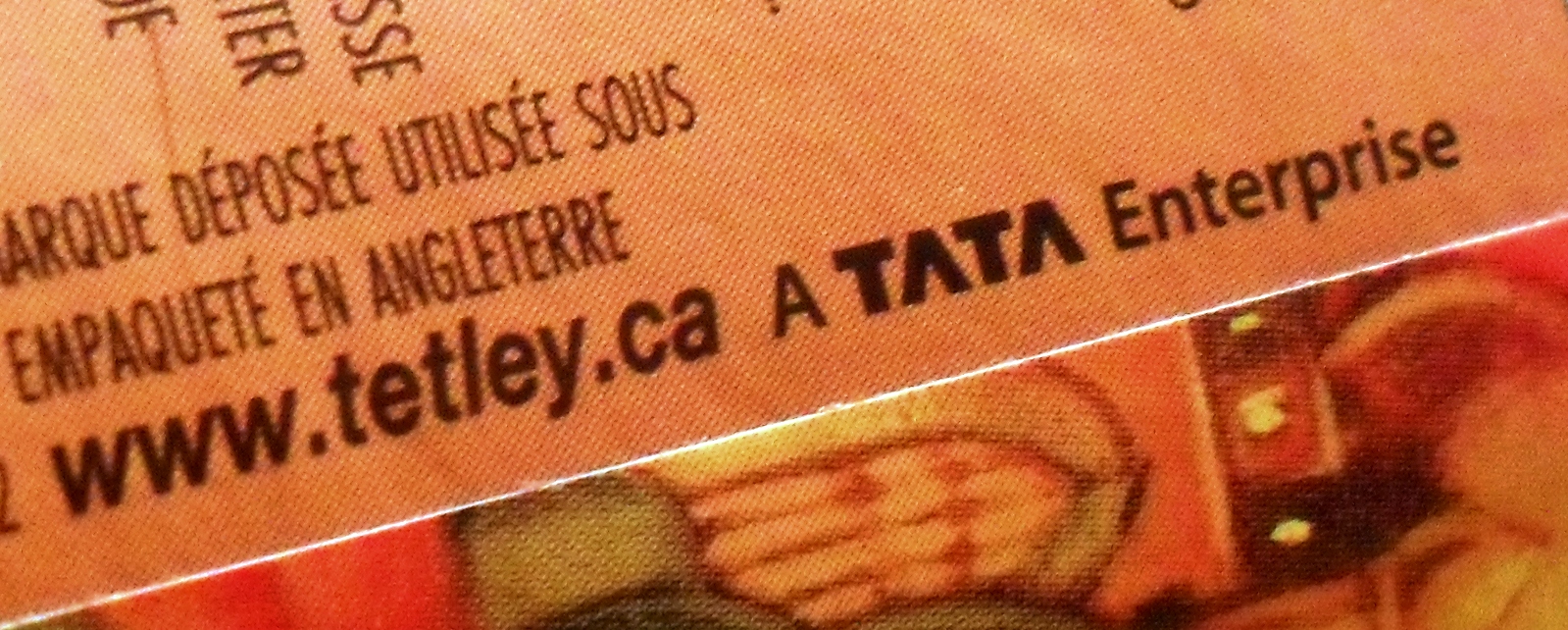 Close-up of a Tetley tea box printed with the words 